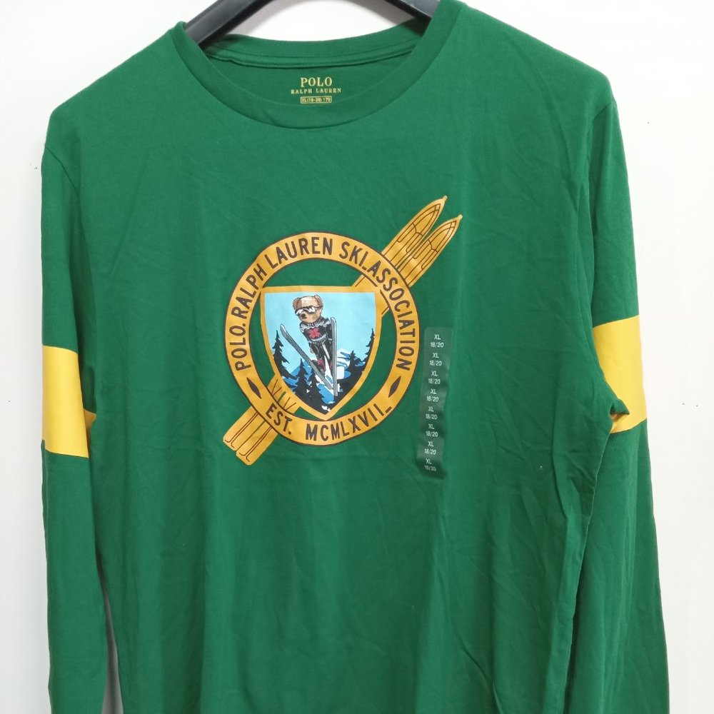 BNWT Polo by Ralph Lauren  Tees Long Sleeve Holiday Green Size XL (18-20)